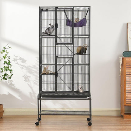 69" Metal Small Animal Cage 4-Tier Rolling Ferret Cage with Tray 3 Ramps.