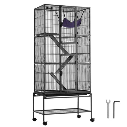 69" Metal Small Animal Cage 4-Tier Rolling Ferret Cage with Tray 3 Ramps.