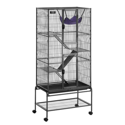 69" Metal Small Animal Cage 4-Tier Rolling Ferret Cage with Tray 3 Ramps.