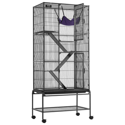 69" Metal Small Animal Cage 4-Tier Rolling Ferret Cage with Tray 3 Ramps.