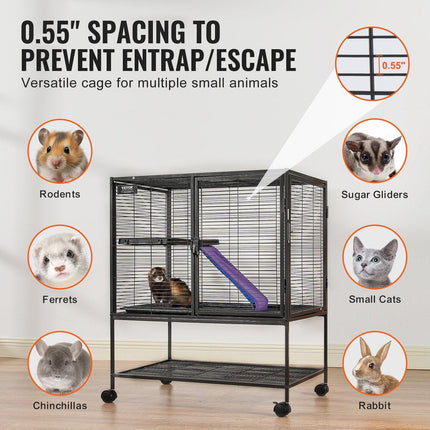 36" Metal Small Animal Cage 2-Tier Rolling Ferret Cage with Tray A Ramp.