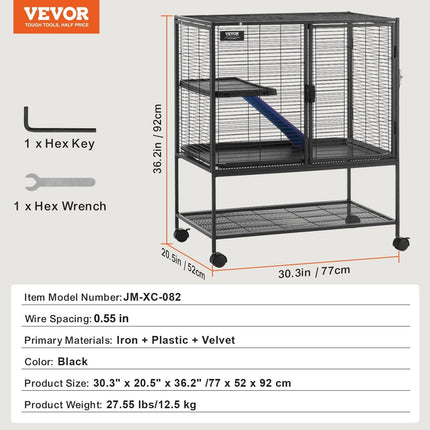 36" Metal Small Animal Cage 2-Tier Rolling Ferret Cage with Tray A Ramp.