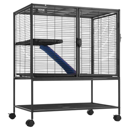 36" Metal Small Animal Cage 2-Tier Rolling Ferret Cage with Tray A Ramp.