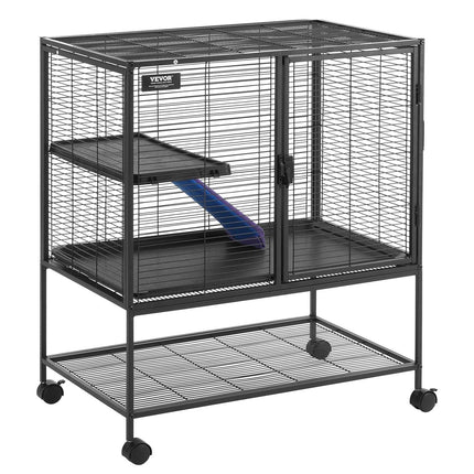 36" Metal Small Animal Cage 2-Tier Rolling Ferret Cage with Tray A Ramp.