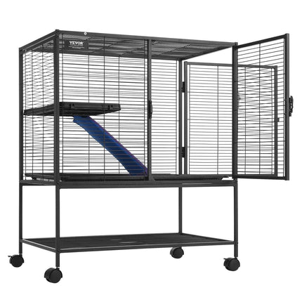 36" Metal Small Animal Cage 2-Tier Rolling Ferret Cage with Tray A Ramp.