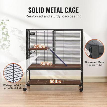 39" Metal Small Animal Cage 2-Tier Rolling Ferret Cage with Tray A Ramp.