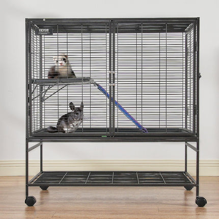 39" Metal Small Animal Cage 2-Tier Rolling Ferret Cage with Tray A Ramp.