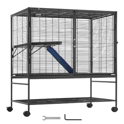 39" Metal Small Animal Cage 2-Tier Rolling Ferret Cage with Tray A Ramp.