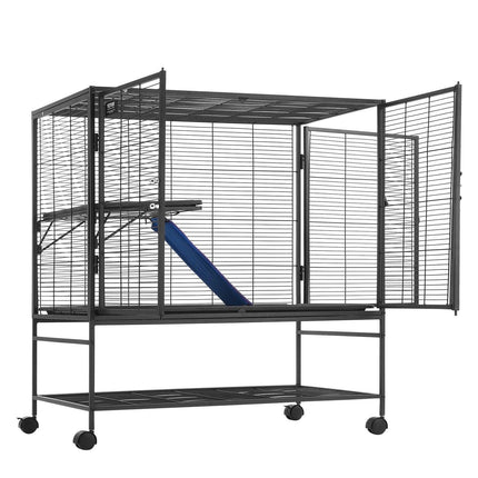 39" Metal Small Animal Cage 2-Tier Rolling Ferret Cage with Tray A Ramp.