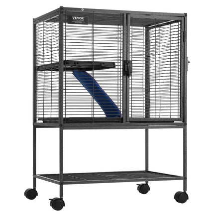 34" Metal Small Animal Cage 2-Tier Rolling Ferret Cage with Tray A Ramp.
