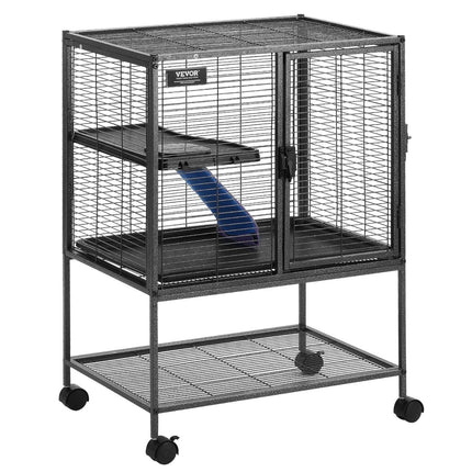 34" Metal Small Animal Cage 2-Tier Rolling Ferret Cage with Tray A Ramp.