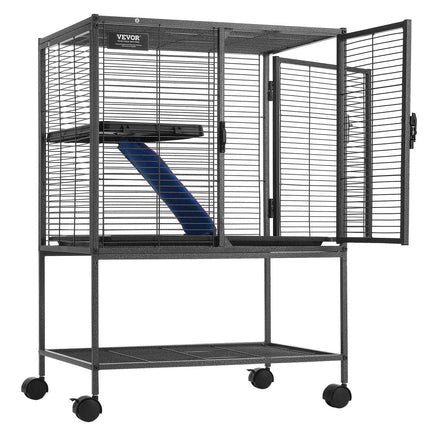 34" Metal Small Animal Cage 2-Tier Rolling Ferret Cage with Tray A Ramp.