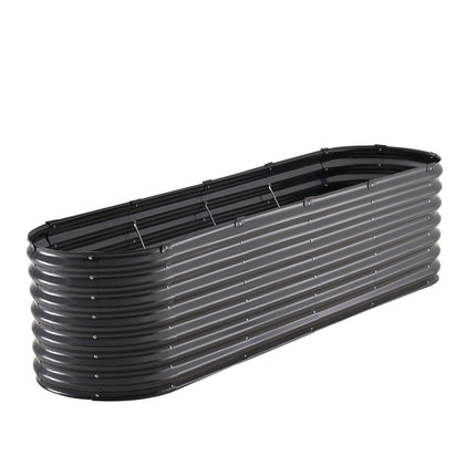 Metal Raised Garden Bed, 8 x 2 x 2 ft Outdoor Galvanized Planter Box, with Open Bottom, Large Oval Planter Raised Bed for Gardening Vegetables, Flowers, Herbs, and Succulent Plants, Dark Gray.