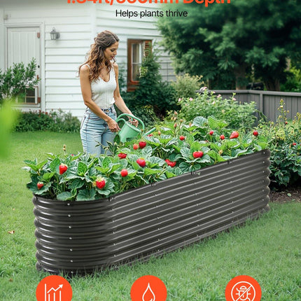 Metal Raised Garden Bed, 8 x 2 x 2 ft Outdoor Galvanized Planter Box, with Open Bottom, Large Oval Planter Raised Bed for Gardening Vegetables, Flowers, Herbs, and Succulent Plants, Dark Gray.