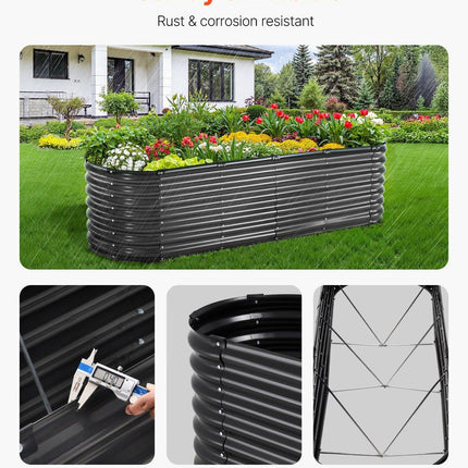 Metal Raised Garden Bed, 8 x 2 x 2 ft Outdoor Galvanized Planter Box, with Open Bottom, Large Oval Planter Raised Bed for Gardening Vegetables, Flowers, Herbs, and Succulent Plants, Dark Gray.