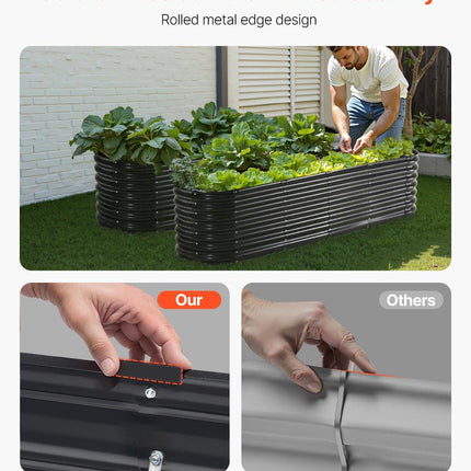 Metal Raised Garden Bed, 8 x 2 x 2 ft Outdoor Galvanized Planter Box, with Open Bottom, Large Oval Planter Raised Bed for Gardening Vegetables, Flowers, Herbs, and Succulent Plants, Dark Gray.