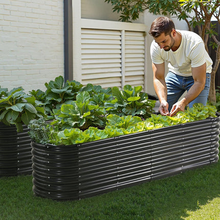 Metal Raised Garden Bed, 8 x 2 x 2 ft Outdoor Galvanized Planter Box, with Open Bottom, Large Oval Planter Raised Bed for Gardening Vegetables, Flowers, Herbs, and Succulent Plants, Dark Gray.