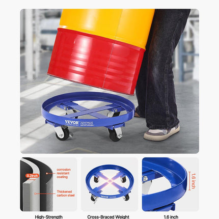 55 Gallon Drum Dolly 2000 lbs Barrel Dolly Cart Drum Caddy 4 Caster Wheels.