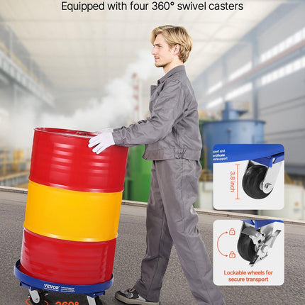 55 Gallon Drum Dolly 2000 lbs Barrel Dolly Cart Drum Caddy 4 Caster Wheels.