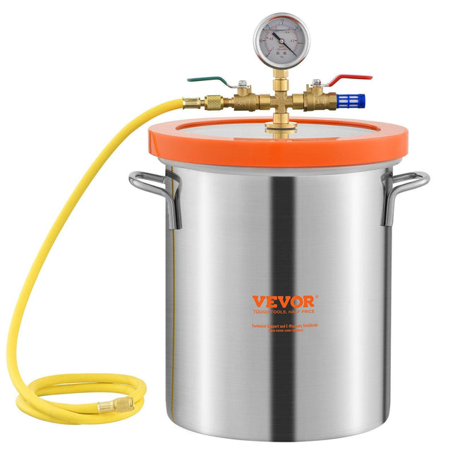 5 Gallon Vacuum Chamber, Upgraded Tempered Glass Lid Vacuum Degassing Chamber, 304 Stainless Steel Chamber, for Stabilizing Wood, Resin Degassing, Silicone Degassing and Plaster Degassing.