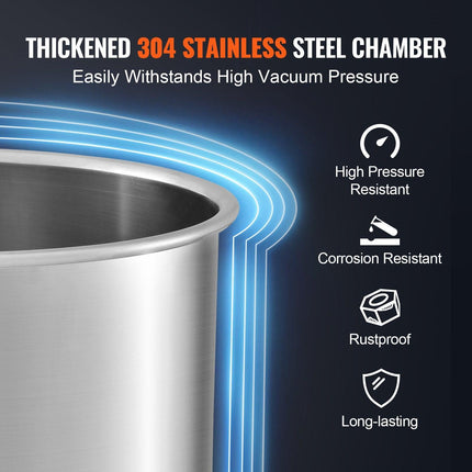 5 Gallon Vacuum Chamber, Upgraded Tempered Glass Lid Vacuum Degassing Chamber, 304 Stainless Steel Chamber, for Stabilizing Wood, Resin Degassing, Silicone Degassing and Plaster Degassing.