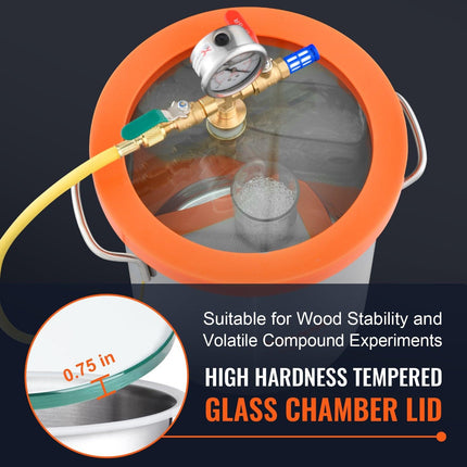 5 Gallon Vacuum Chamber, Upgraded Tempered Glass Lid Vacuum Degassing Chamber, 304 Stainless Steel Chamber, for Stabilizing Wood, Resin Degassing, Silicone Degassing and Plaster Degassing.