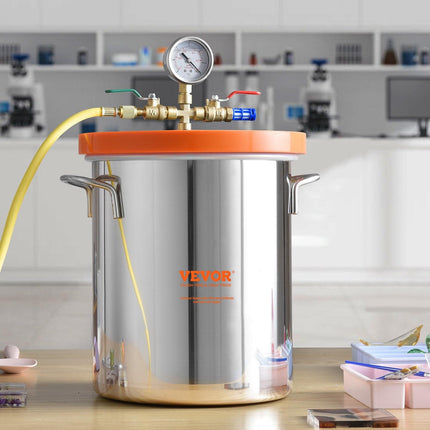 5 Gallon Vacuum Chamber, Upgraded Tempered Glass Lid Vacuum Degassing Chamber, 304 Stainless Steel Chamber, for Stabilizing Wood, Resin Degassing, Silicone Degassing and Plaster Degassing.