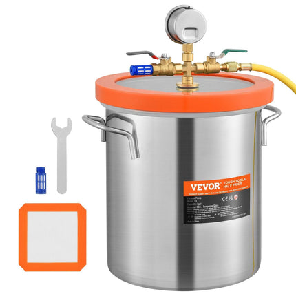 5 Gallon Vacuum Chamber, Upgraded Tempered Glass Lid Vacuum Degassing Chamber, 304 Stainless Steel Chamber, for Stabilizing Wood, Resin Degassing, Silicone Degassing and Plaster Degassing.