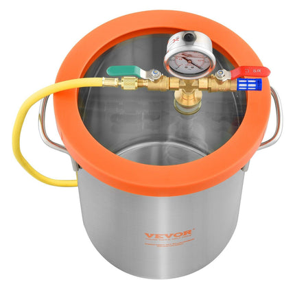 5 Gallon Vacuum Chamber, Upgraded Tempered Glass Lid Vacuum Degassing Chamber, 304 Stainless Steel Chamber, for Stabilizing Wood, Resin Degassing, Silicone Degassing and Plaster Degassing.
