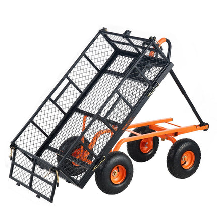 Dump Cart, Metal Garden Dump Cart with Easy to Assemble Frame, Dump Wagon with 2-in-1 Convertible Handle, Utility Wheelbarrow 399kg Capacity, 25.4cm Tires.