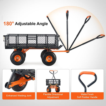 Dump Cart, Metal Garden Dump Cart with Easy to Assemble Frame, Dump Wagon with 2-in-1 Convertible Handle, Utility Wheelbarrow 399kg Capacity, 25.4cm Tires.