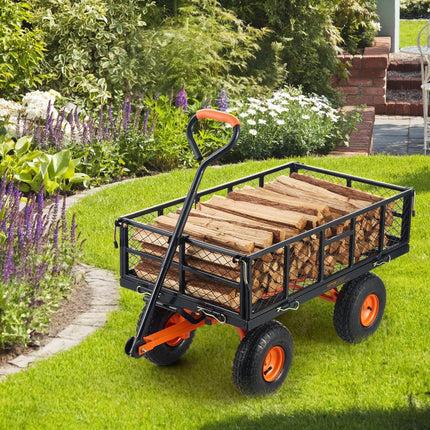 Dump Cart, Metal Garden Dump Cart with Easy to Assemble Frame, Dump Wagon with 2-in-1 Convertible Handle, Utility Wheelbarrow 399kg Capacity, 25.4cm Tires.