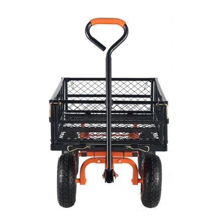 Dump Cart, Metal Garden Dump Cart with Easy to Assemble Frame, Dump Wagon with 2-in-1 Convertible Handle, Utility Wheelbarrow 399kg Capacity, 25.4cm Tires.