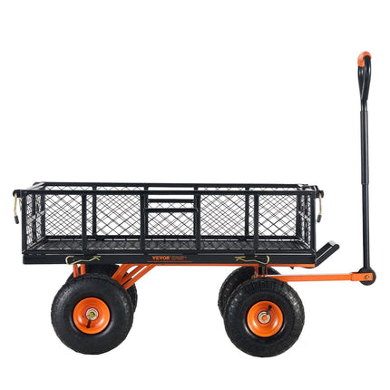 Dump Cart, Metal Garden Dump Cart with Easy to Assemble Frame, Dump Wagon with 2-in-1 Convertible Handle, Utility Wheelbarrow 399kg Capacity, 25.4cm Tires.