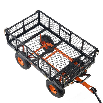 Dump Cart, Metal Garden Dump Cart with Easy to Assemble Frame, Dump Wagon with 2-in-1 Convertible Handle, Utility Wheelbarrow 399kg Capacity, 25.4cm Tires.