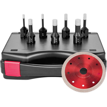 Diamond Drill Bits 7PCS Diamond Hole Saw 6/6/8/8/10/12/14mm Tile Hole Saw Kit Vacuum Brazed Diamond Drill Bit 0.59in/15mm Segment Tile Hole Saw w Storage Case for Tile Ceramic Porcelain Marble.