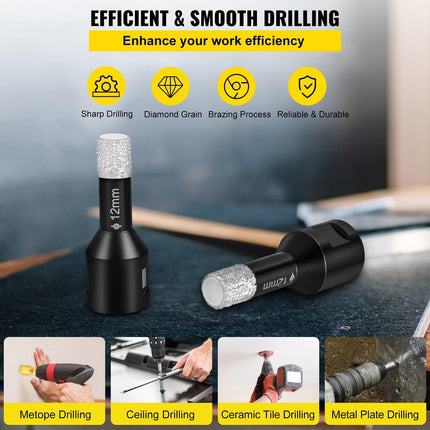 Diamond Drill Bits 7PCS Diamond Hole Saw 6/6/8/8/10/12/14mm Tile Hole Saw Kit Vacuum Brazed Diamond Drill Bit 0.59in/15mm Segment Tile Hole Saw w Storage Case for Tile Ceramic Porcelain Marble.