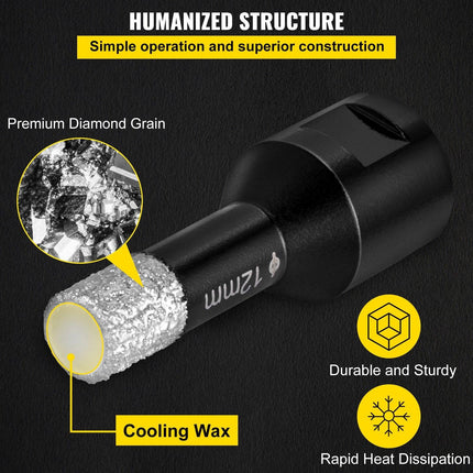 Diamond Drill Bits 7PCS Diamond Hole Saw 6/6/8/8/10/12/14mm Tile Hole Saw Kit Vacuum Brazed Diamond Drill Bit 0.59in/15mm Segment Tile Hole Saw w Storage Case for Tile Ceramic Porcelain Marble.