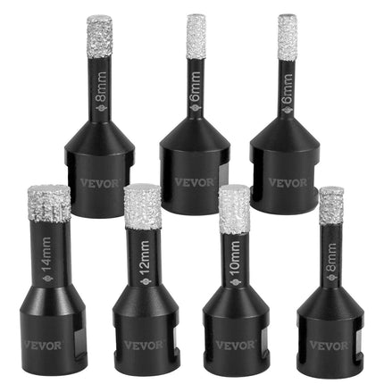 Diamond Drill Bits 7PCS Diamond Hole Saw 6/6/8/8/10/12/14mm Tile Hole Saw Kit Vacuum Brazed Diamond Drill Bit 0.59in/15mm Segment Tile Hole Saw w Storage Case for Tile Ceramic Porcelain Marble.