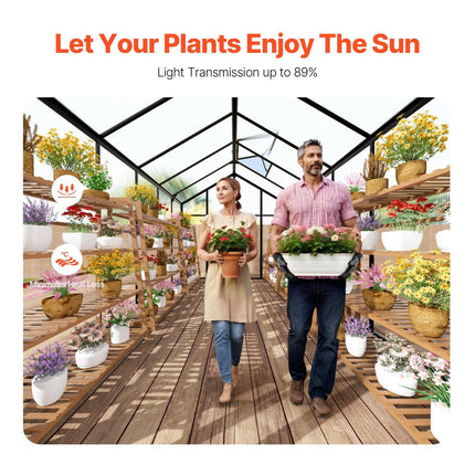 Polycarbonate Greenhouse 8 x 12 Ft Outdoor Walk-in Greenhouse for Garden.