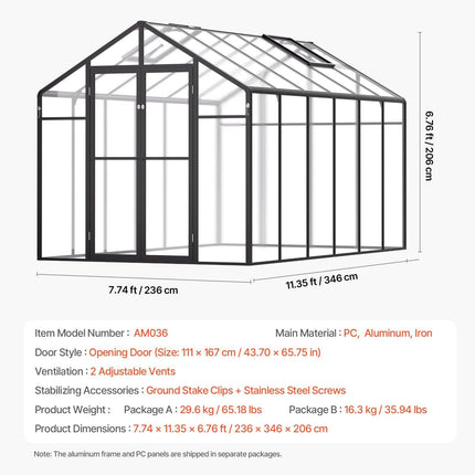 Polycarbonate Greenhouse 8 x 12 Ft Outdoor Walk-in Greenhouse for Garden.