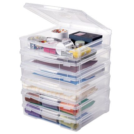 Scrapbook Paper Storage 6 Pack Stackable Plastic Board Game Boxes Clear Case.