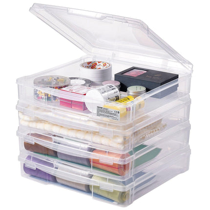 Scrapbook Paper Storage 4 Pack Stackable Plastic Board Game Boxes Clear Case.
