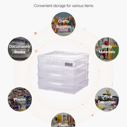 Scrapbook Paper Storage 4 Pack Stackable Plastic Board Game Boxes Clear Case.