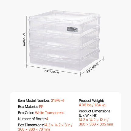 Scrapbook Paper Storage 4 Pack Stackable Plastic Board Game Boxes Clear Case.