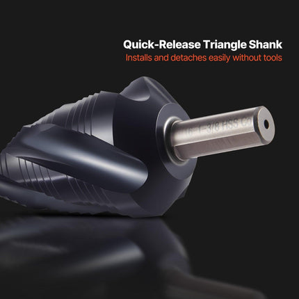Step Drill Bit, 4.76 to 34.93 mm, 9.53 mm Triangular Shank, TiAlN Coating Cobalt High Speed Steel, Four Spiral Flute Step Bit for Metal, Stainless Steel, Aluminum, Wood, Plastic, Fiberglass.