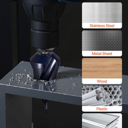 Step Drill Bit, 4.76 to 34.93 mm, 9.53 mm Triangular Shank, TiAlN Coating Cobalt High Speed Steel, Four Spiral Flute Step Bit for Metal, Stainless Steel, Aluminum, Wood, Plastic, Fiberglass.