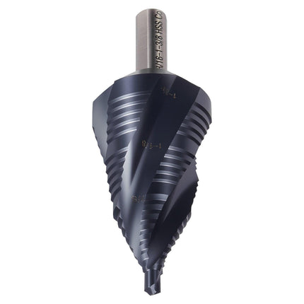 Step Drill Bit, 4.76 to 34.93 mm, 9.53 mm Triangular Shank, TiAlN Coating Cobalt High Speed Steel, Four Spiral Flute Step Bit for Metal, Stainless Steel, Aluminum, Wood, Plastic, Fiberglass.