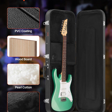 VEVOR Electric Guitar Hard Case, 1095 mm Rectangular Guitar Hard Case, With Lock Latch Keys Handle, PVC Padding Soft Lining Water-Resistant Hard Shell Guitar Cases, for 990 mm Electric Guitars, Black.