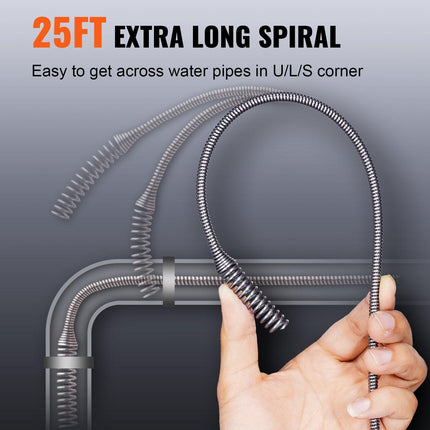 VEVOR Drain Auger 25ft 1/4in Drum Plumbing Drain Snake Clog Remover Manual-feed.